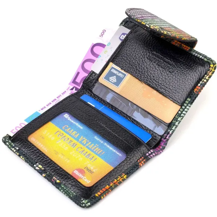 Оригинальное женское портмоне среднего размера из натуральной фактурной кожи CANPELLINI 21804 Разноцветное