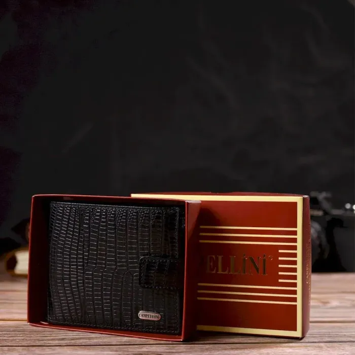 Оригінальний фактурний гаманець горизонтального формату з натуральної шкіри з тисненням CANPELLINI 21771 Чорний