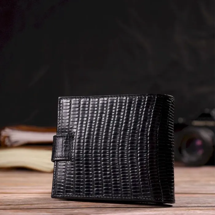 Оригінальний фактурний гаманець горизонтального формату з натуральної шкіри з тисненням CANPELLINI 21771 Чорний