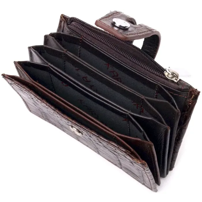 Оригінальний картхолдер із натуральної шкіри з тисненням під крокодила KARYA 21330 Коричневий