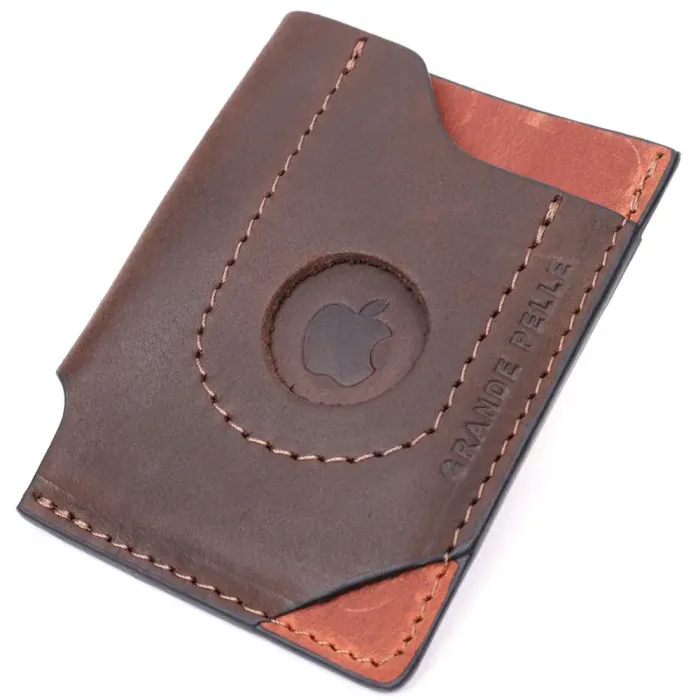 Оригінальний картхолдер з утримувачем для Apple AirTag з натуральної шкіри GRANDE PELLE 11609 Коричневий