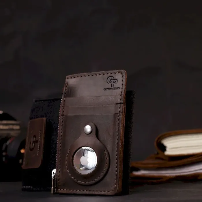 Оригінальний картхолдер з утримувачем для Apple AirTag з натуральної шкіри GRANDE PELLE 11627 Коричневий