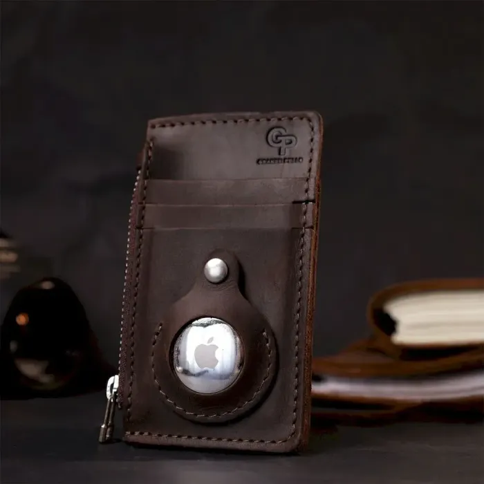 Оригінальний картхолдер з утримувачем для Apple AirTag з натуральної шкіри GRANDE PELLE 11627 Коричневий