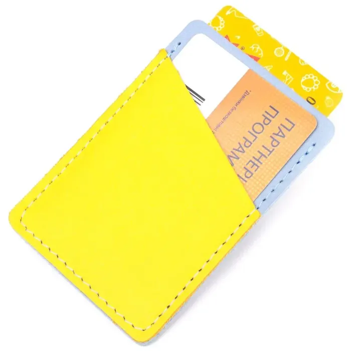 Оригінальний шкіряний картхолдер комбі двох кольорів Серце GRANDE PELLE 16701 Жовто-блакитний