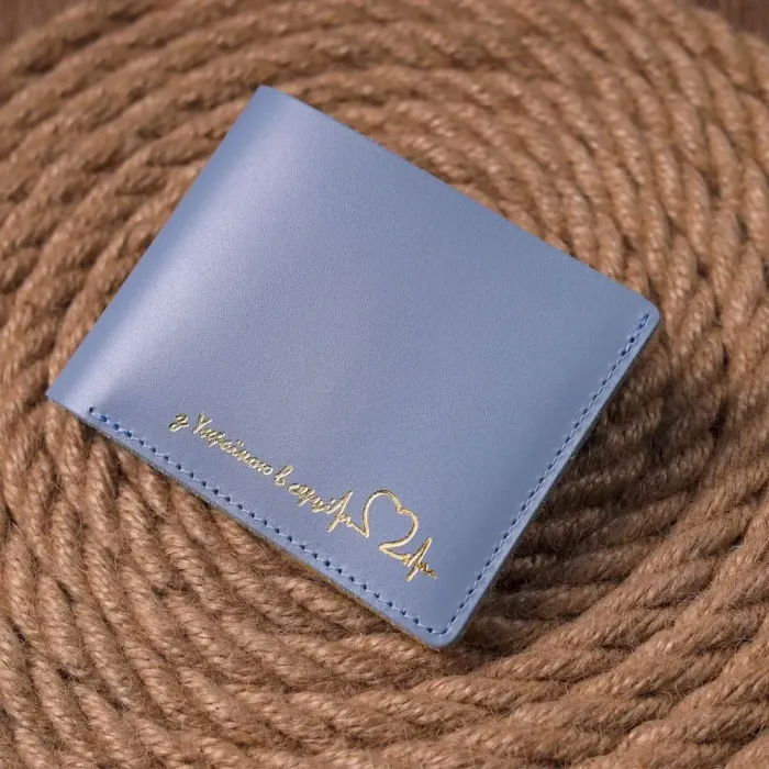 Оригинальный кожаный кошелек комби двух цветов Сердце GRANDE PELLE 16739 Желто-голубой