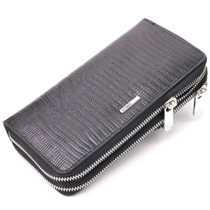 Оригінальний чоловічий клатч із фактурної натуральної шкіри KARYA 21312 Чорний