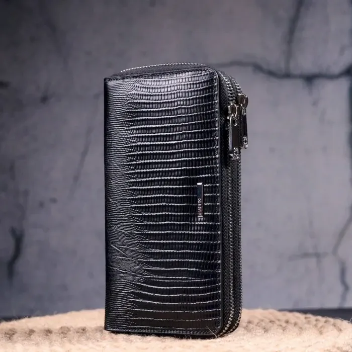 Оригінальний чоловічий клатч із фактурної натуральної шкіри KARYA 21312 Чорний