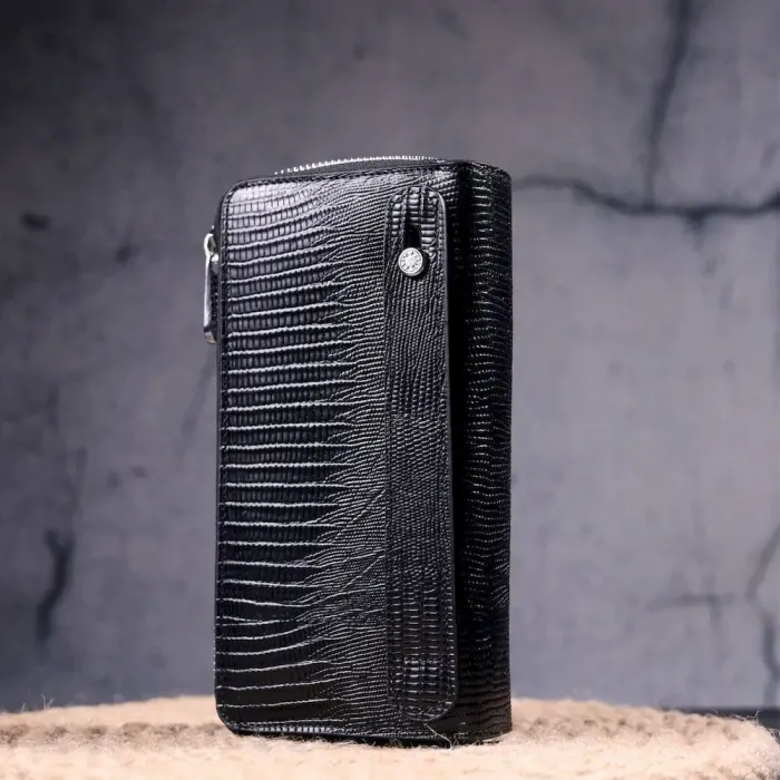 Оригінальний чоловічий клатч із фактурної натуральної шкіри KARYA 21312 Чорний