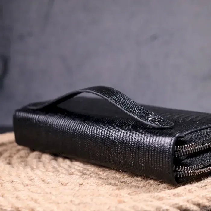 Оригінальний чоловічий клатч із фактурної натуральної шкіри KARYA 21312 Чорний