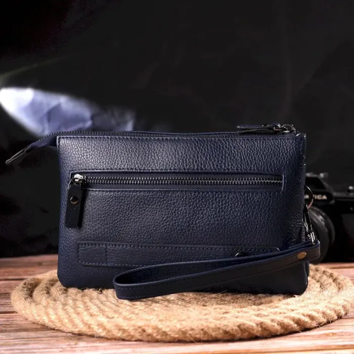 Оригинальный мужской клатч из натуральной зернистой кожи CANPELLINI 21555 Синий