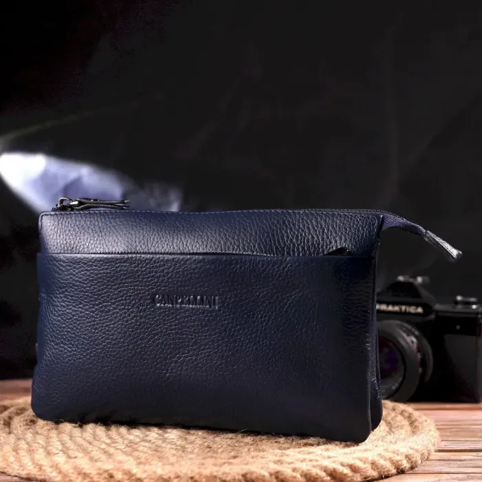 Оригинальный мужской клатч из натуральной зернистой кожи CANPELLINI 21555 Синий