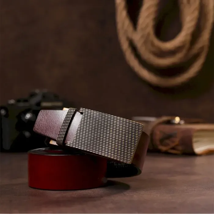 Оригінальний чоловічий ремінь з автоматичною пряжкою латунної Vintage 20214 Коричневий