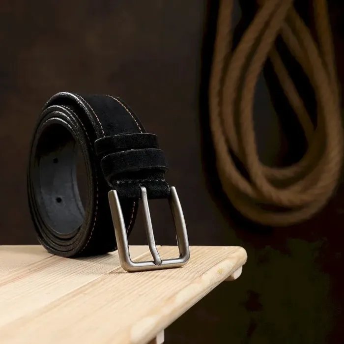 Оригінальний замшевий ремінь для чоловіків Vintage 20704 Чорний