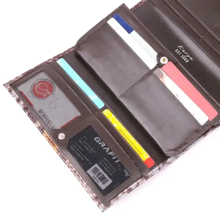 Оригинальный женский кошелек из натуральной фактурной кожи под змею KARYA 21012 Коричневый