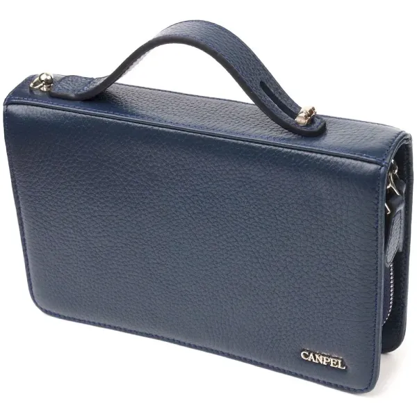 Відмінна чоловіча барсетка на два відділення із натуральної зернистої шкіри CANPELLINI 21568 Синя