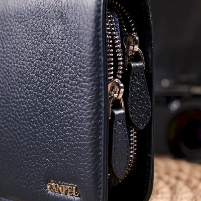 Отличная мужская барсетка на два отделения из натуральной зернистой кожи CANPELLINI 21568 Синяя