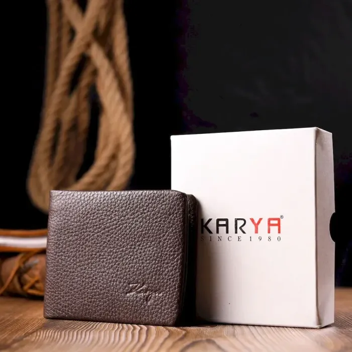 Отличное мужское портмоне из зернистой кожи KARYA 21063 Коричневый