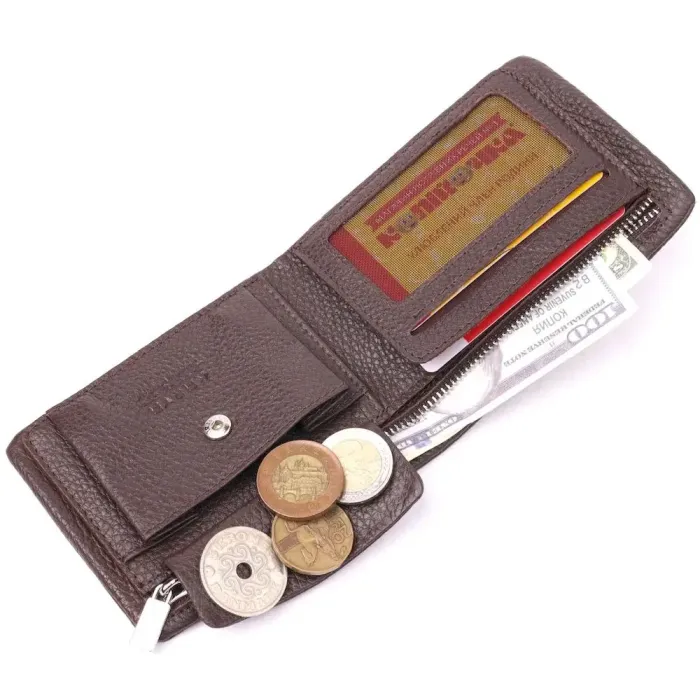 Отличное мужское портмоне из зернистой кожи KARYA 21063 Коричневый