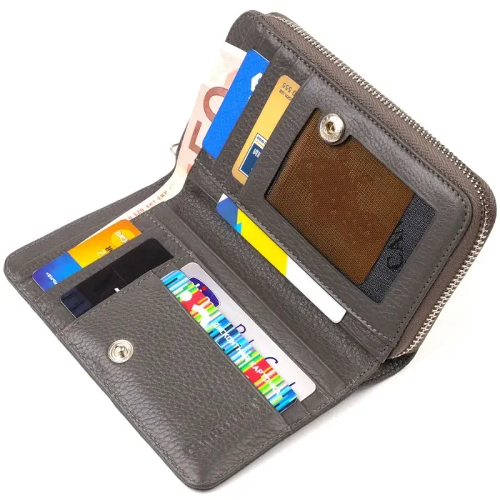 Отличное женское портмоне среднего размера из натуральной зернистой кожи CANPELLINI 21908 Серое