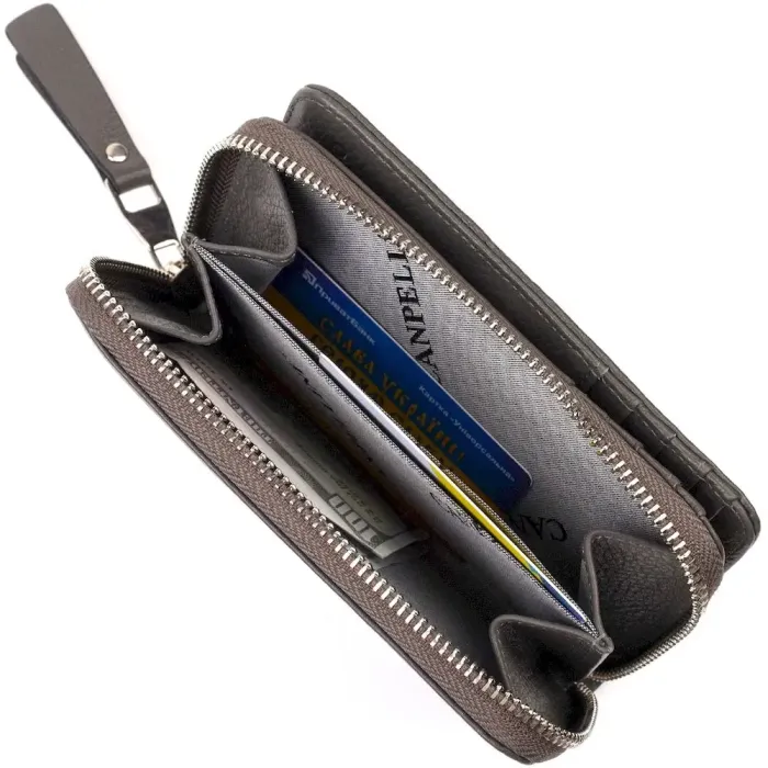 Отличное женское портмоне среднего размера из натуральной зернистой кожи CANPELLINI 21908 Серое