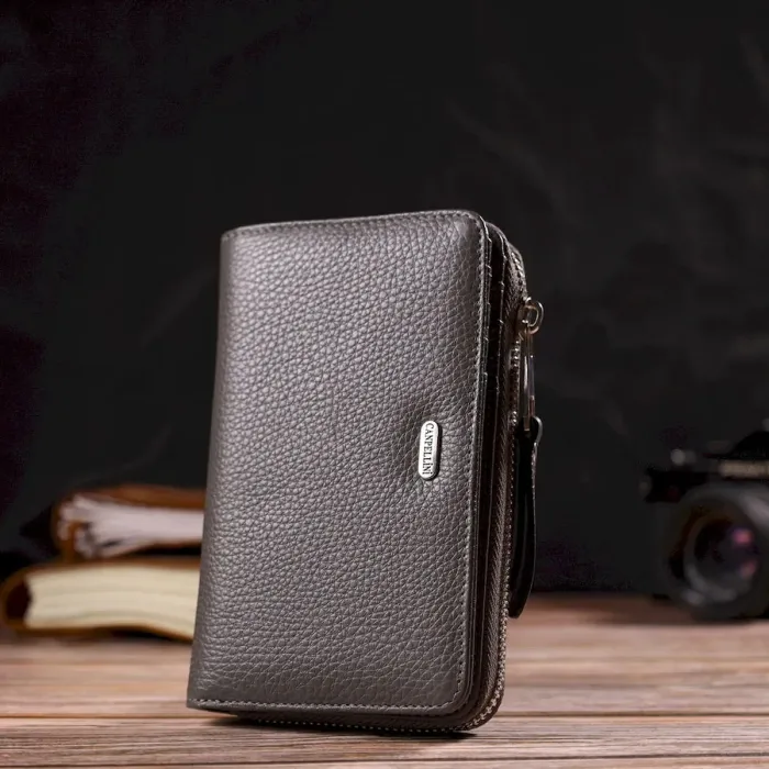 Отличное женское портмоне среднего размера из натуральной зернистой кожи CANPELLINI 21908 Серое