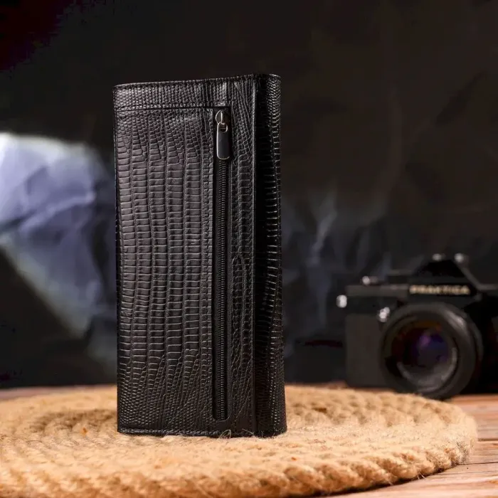 Відмінний фактурний горизонтальний жіночий гаманець з натуральної шкіри CANPELLINI 21653 Чорний