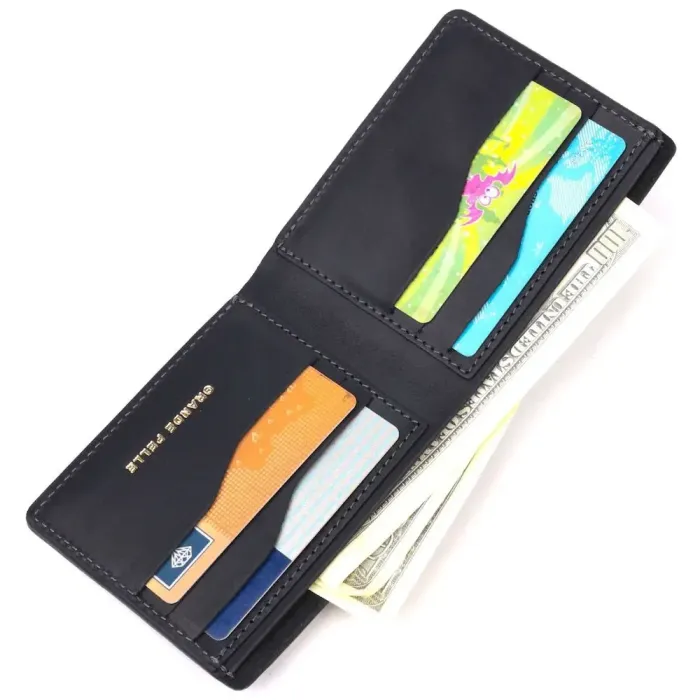 Відмінний шкіряний гаманець без застібки Слава ЗСУ GRANDE PELLE 16754 Чорний