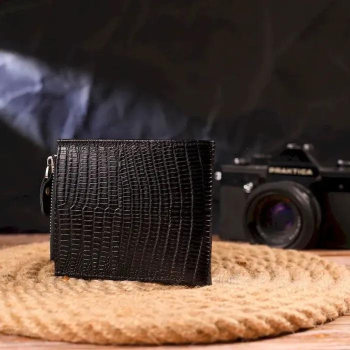 Отличный мужской горизонтальный кошелек из натуральной фактурной кожи CANPELLINI 21506 Черный