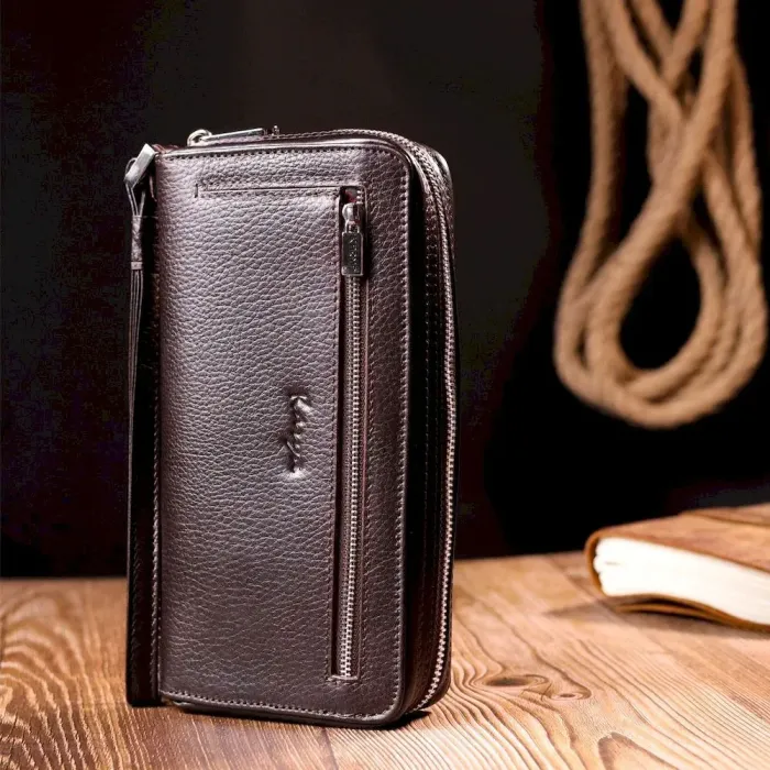 Отличный мужской клатч KARYA 20908 кожаный Коричневый