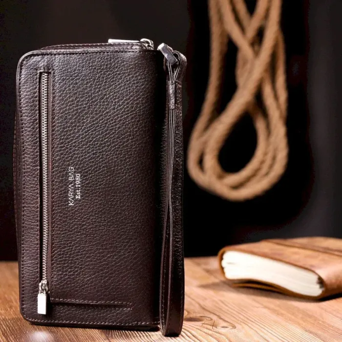 Отличный мужской клатч KARYA 20908 кожаный Коричневый