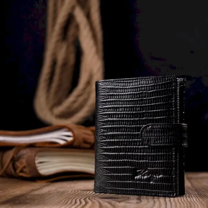 Відмінний чоловічий гаманець із фактурної шкіри KARYA 21038 Чорний