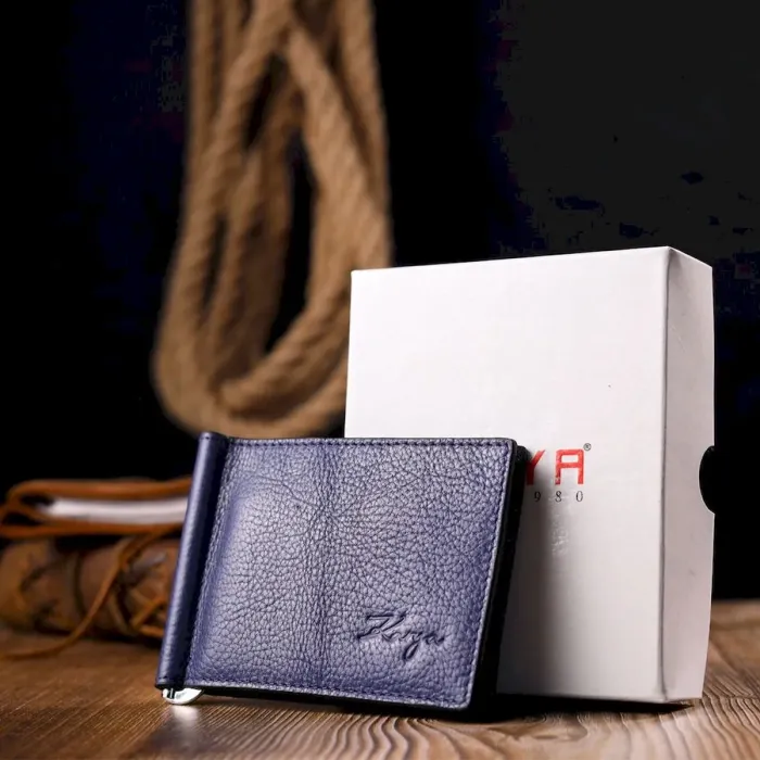 Отличный мужской зажим из зернистой кожи KARYA 21057 Синий