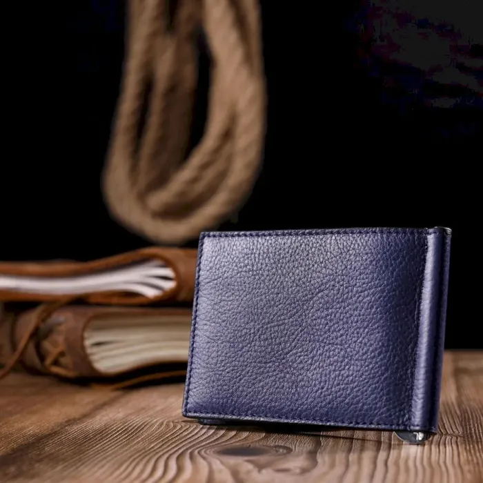 Отличный мужской зажим из зернистой кожи KARYA 21057 Синий