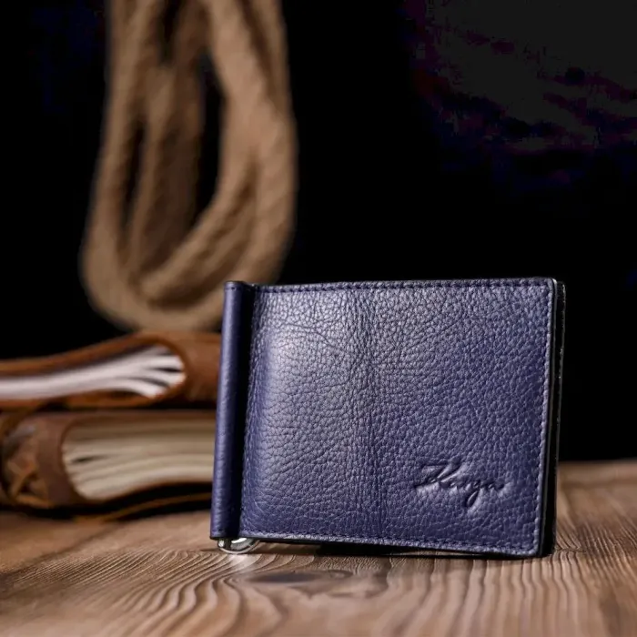 Отличный мужской зажим из зернистой кожи KARYA 21057 Синий