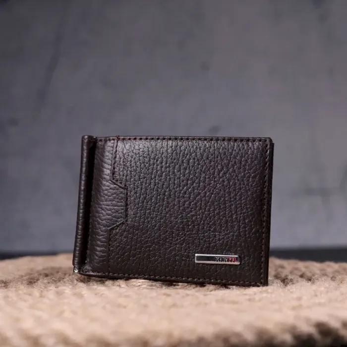 Відмінний затискач для грошей з натуральної шкіри KARYA 21353 Коричневий