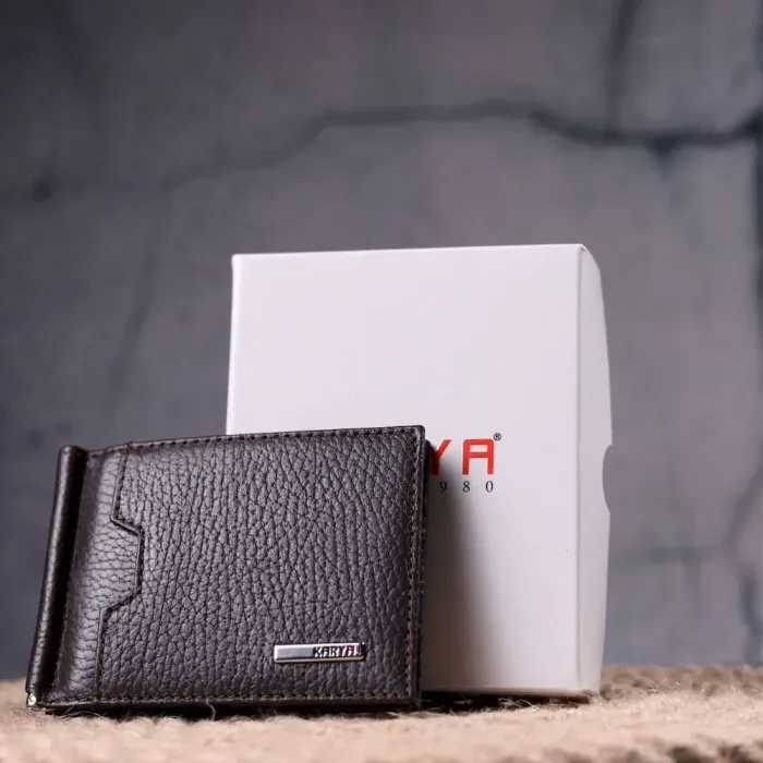 Відмінний затискач для грошей з натуральної шкіри KARYA 21353 Коричневий