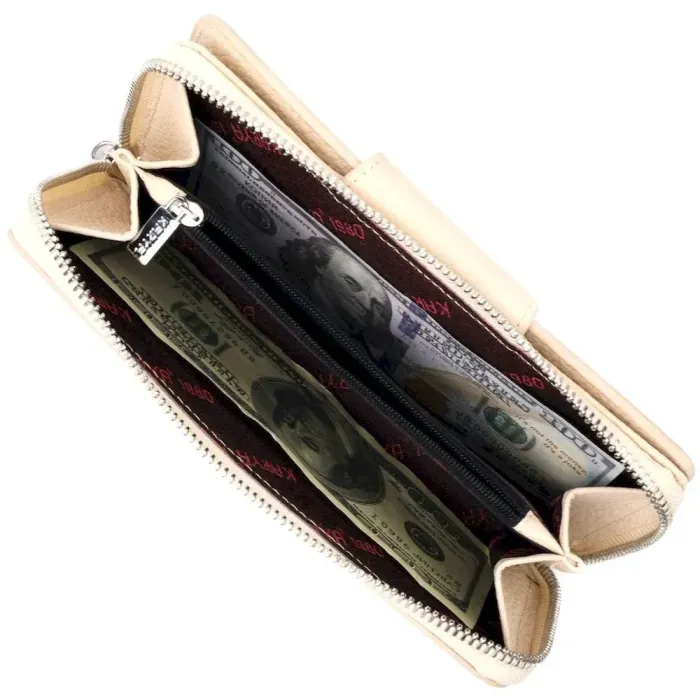 Отличный женский кошелек из натуральной кожи KARYA 21153 Молочный