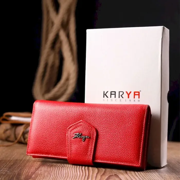 Отличный женский складной кошелек из натуральной кожи KARYA 21148 Красный