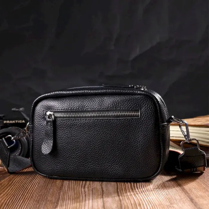 Відмінна сумка жіноча на плече з натуральної шкіри 22123 Vintage Чорна