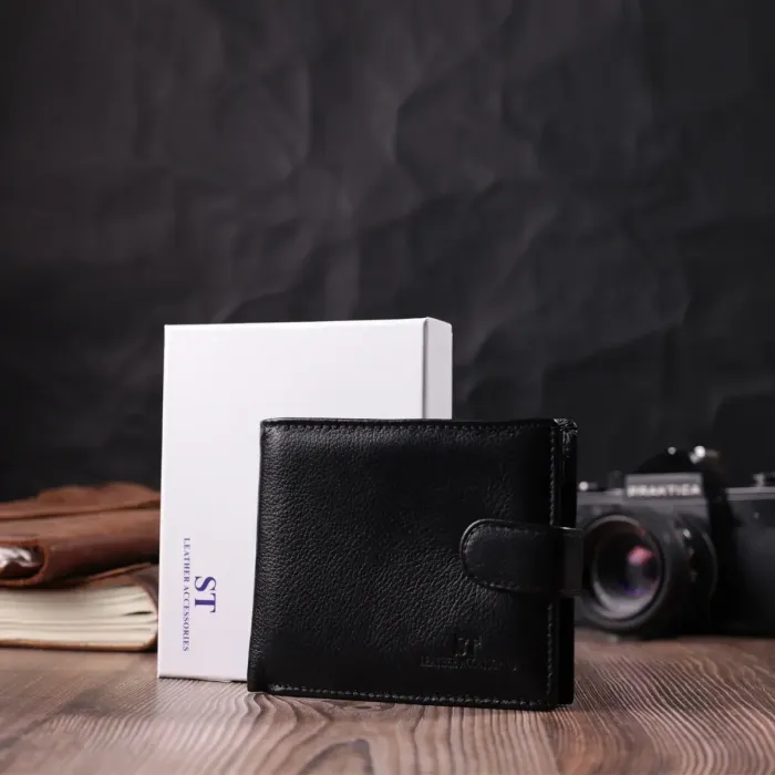 Відмінний горизонтальний гаманець для чоловіків із натуральної шкіри ST Leather 22465 Чорний