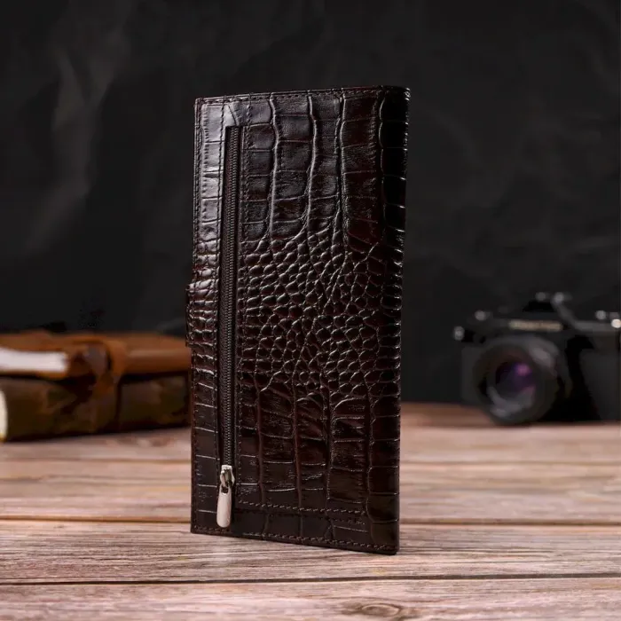 Відмінний купюрник для чоловіків з натуральної шкіри з тисненням під крокодила CANPELLINI 21917 Коричневий