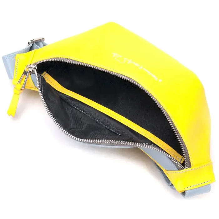 Патріотична шкіряна сумка-бананка комбі двох кольорів Серце GRANDE PELLE 16760 Жовто-блакитна