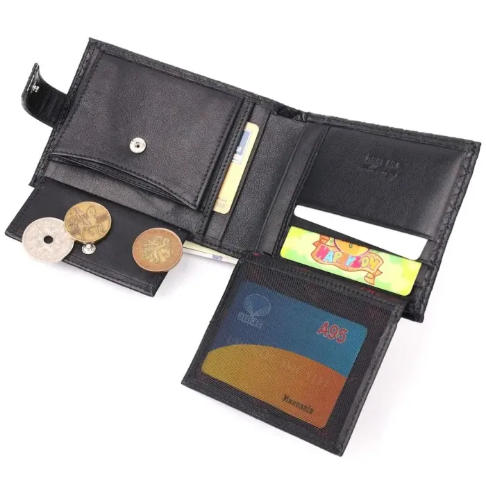 Плетенный мужской кошелек из натуральной кожи KARYA 21200 Черный