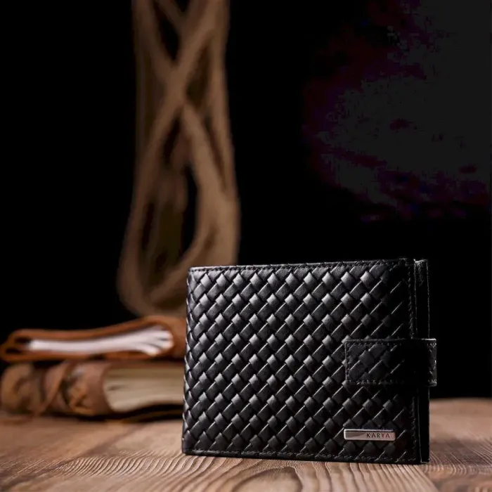 Плетенный мужской кошелек из натуральной кожи KARYA 21200 Черный