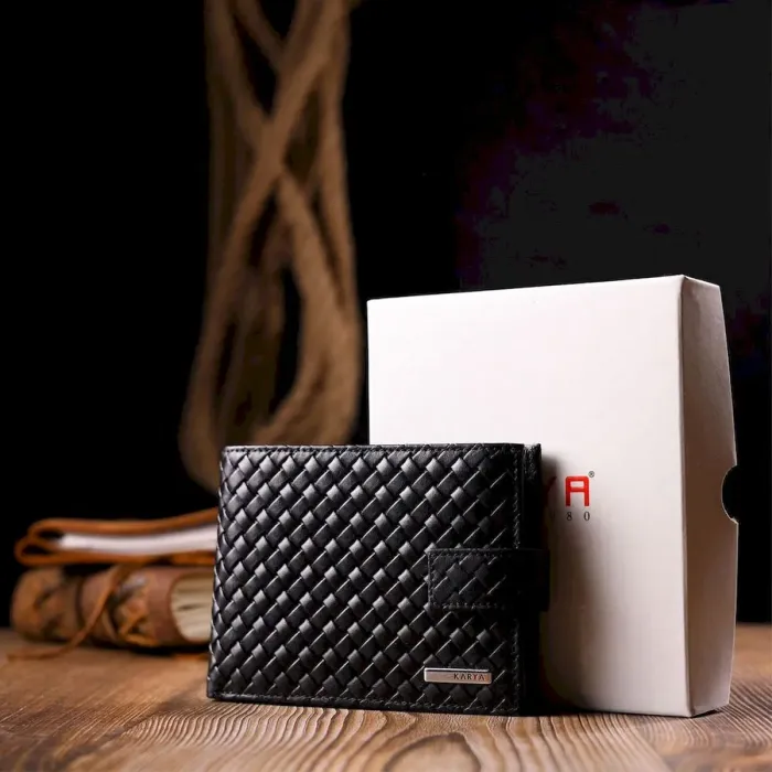 Плетенный мужской кошелек из натуральной кожи KARYA 21200 Черный
