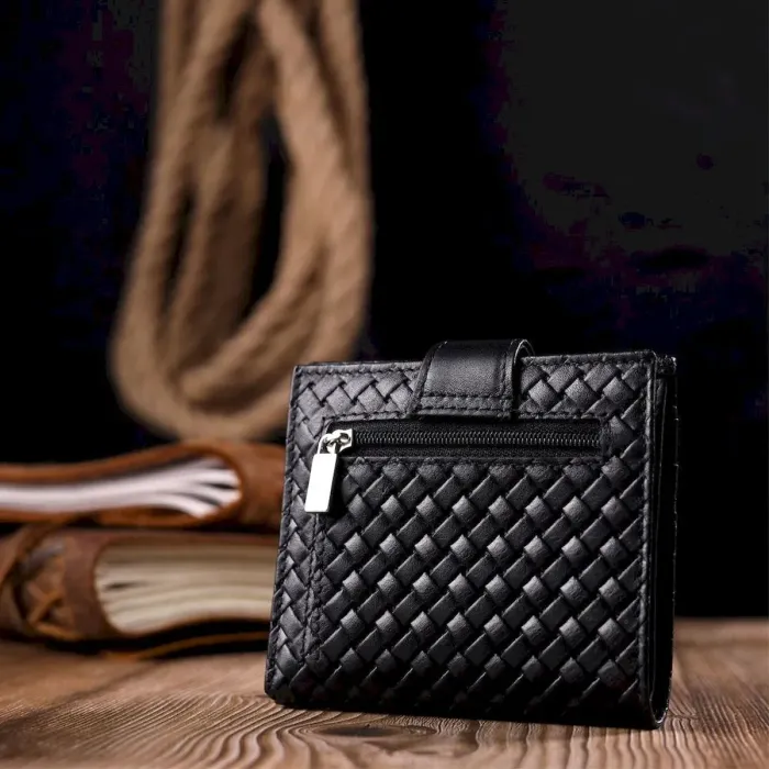 Плетений жіночий гаманець з натуральної шкіри KARYA 20954 Чорний