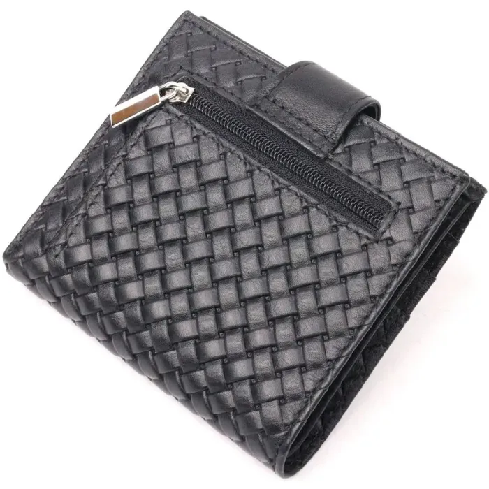 Плетений жіночий гаманець з натуральної шкіри KARYA 20954 Чорний