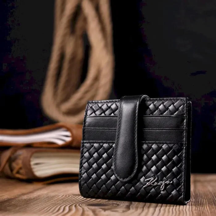 Плетений жіночий гаманець з натуральної шкіри KARYA 20954 Чорний