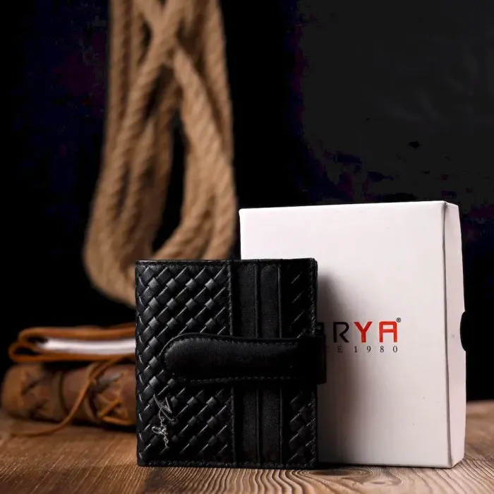 Плетений жіночий гаманець з натуральної шкіри KARYA 20954 Чорний