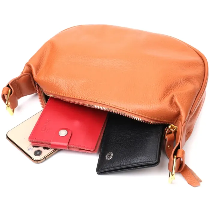 Напівкругла сумка жіноча з однією плечевою лямкою з натуральної шкіри Vintage 22370 Коричнева